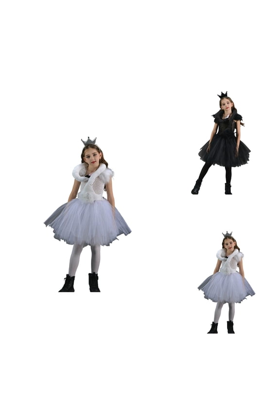 Elegant Dress for Girls Role Play Ballet Performance Tutu Outfit with Wings and Hair Clips, Black Swan for Halloween Party and Dance Recital