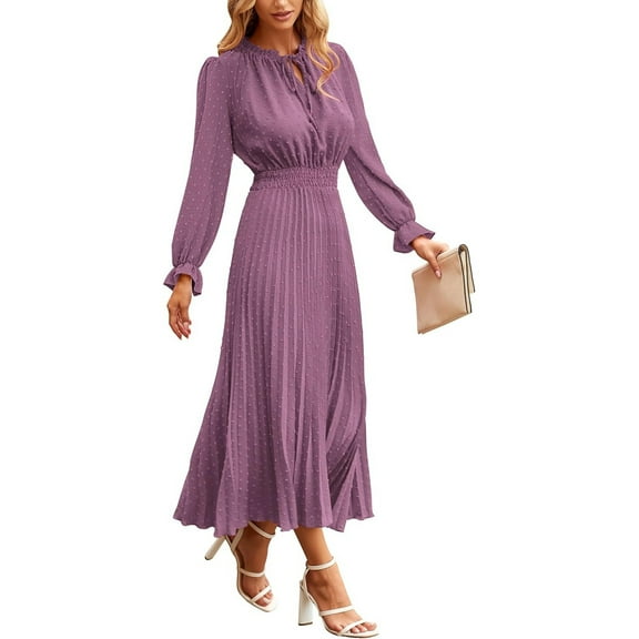 Elegant Dresses for Women 2025 Autumn Winter Casual Solid Color V Neck Lace Up Pleated Maxi Dress Woman Gown Tight Fitting Dress Date Night Birthday Dress Purple M