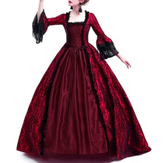 Elegant Dresses for Lady Gothic Dress for Women Prom Gown Halloween Costume Medieval Renaissance Floor Length Vintage Dress Wine XL