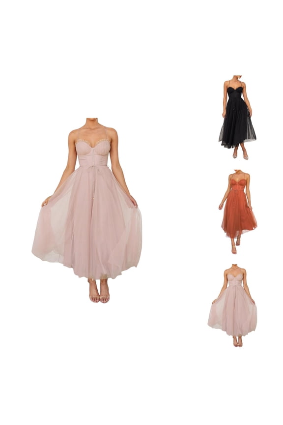 Elegant Dresses for Women Midi Dresses for Women European and New Temperament Sexy Suspender Mesh Party Evening Dress Dress