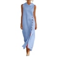 thumbnail image 1 of Elegant Dresses for Women Shawl Collar Sleeveless Midi Dress with Side Slit Soft Office Formal Summer Dress for Cocktail Wedding Guest Light Blue M, 1 of 7