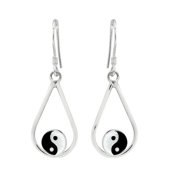 Elegant Duality Yin and Yang Teardrop Sterling Silver Dangle Earrings