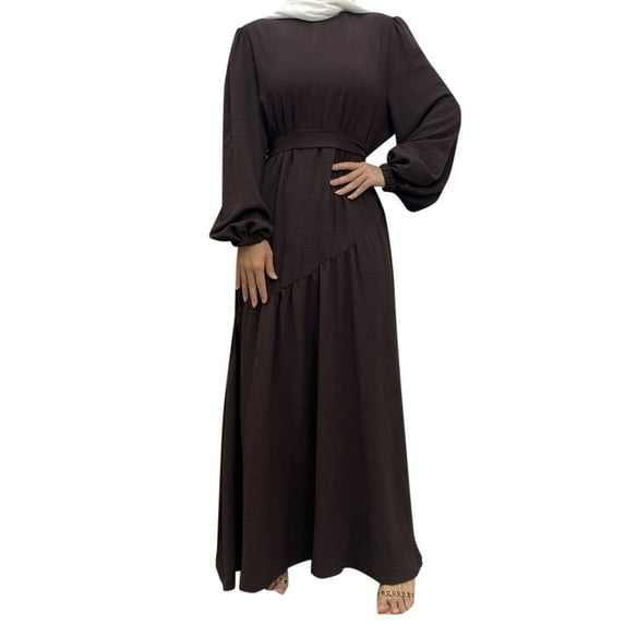 Elegant Dubai Swing Dress for Women Loose Fit Long Sleeve Round Neck Zipper Front Solid Color Abaya