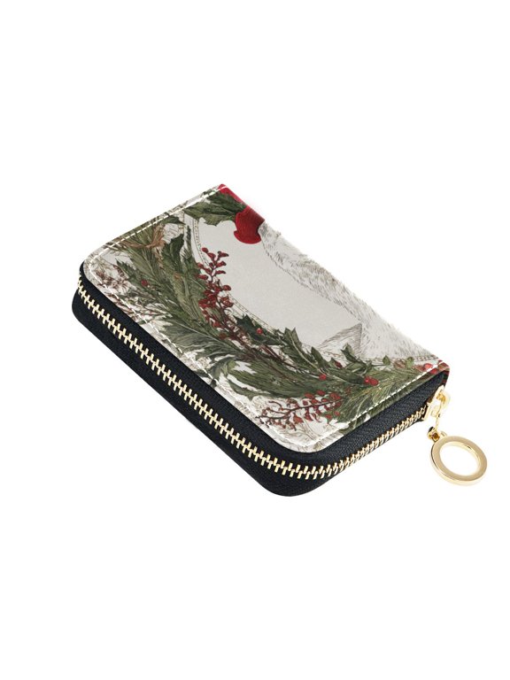 Elegant Duck Wear Red Hat Wreath Women's Credit Card Holder PU Leather Zipper Wallet RFID Blocking