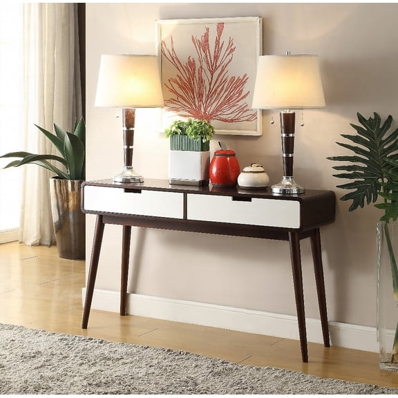 Modern White & Espresso Finish Sofa Table with 2 Storage Drawers and 23" Height