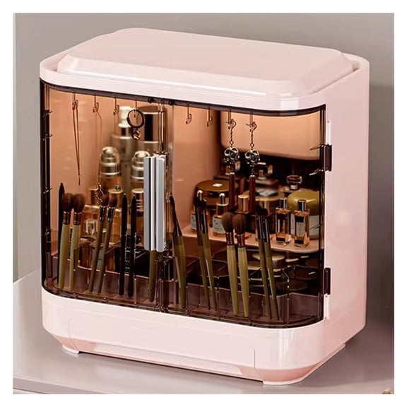 Elegant Dustproof Makeup Storage Organizer Box,Cosmetic Display Cases with Transparent Cover,SkinCare Organizers for Bathroom Countertop