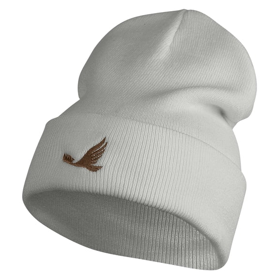 Elegant Eagle Embroidered 12 Inch Long Knitted Beanie - Heather Grey OSFM