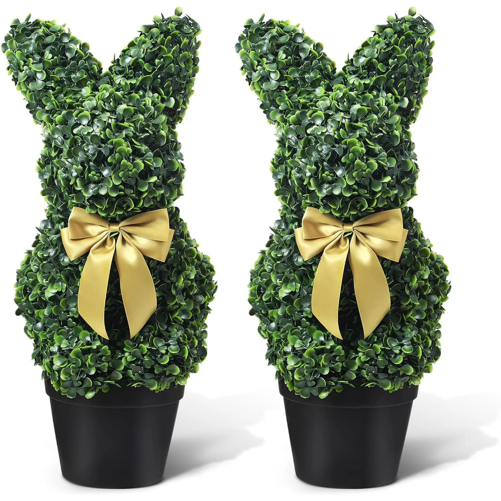 Elegant Easter Bunny Decor 28in High Artificial Boxwood Topiary Trees ...