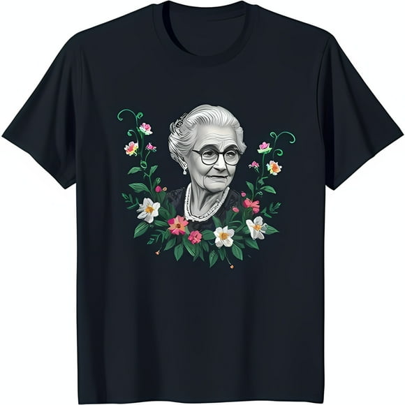 Elegant Elderly Woman T-Shirt with Floral Design Soft Ethereal Art