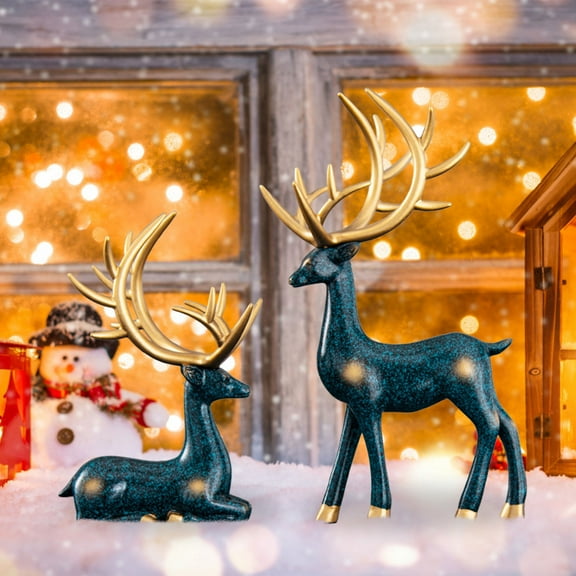 Elegant Electroplated Deer Figurines Set of 2 Modern Resin Deer Statues for Home Decor Couple Reindeer Decor for Living Room TV Cabinet Shelf Mantle Wedding Anniversary Gift Housewarming Christmas