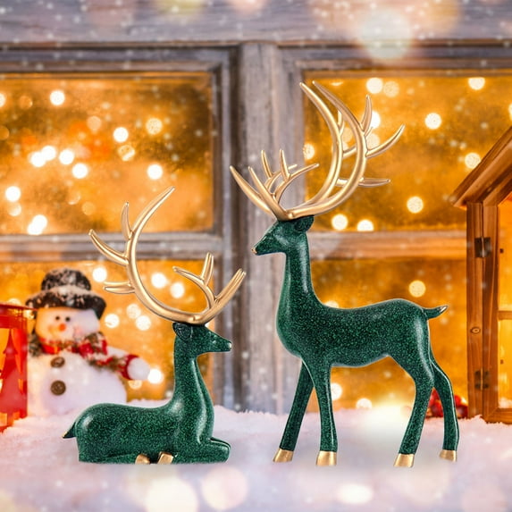Elegant Electroplated Deer Figurines Set of 2 Modern Resin Deer Statues for Home Decor Couple Reindeer Decor for Living Room TV Cabinet Shelf Mantle Wedding Anniversary Gift Housewarming Christmas