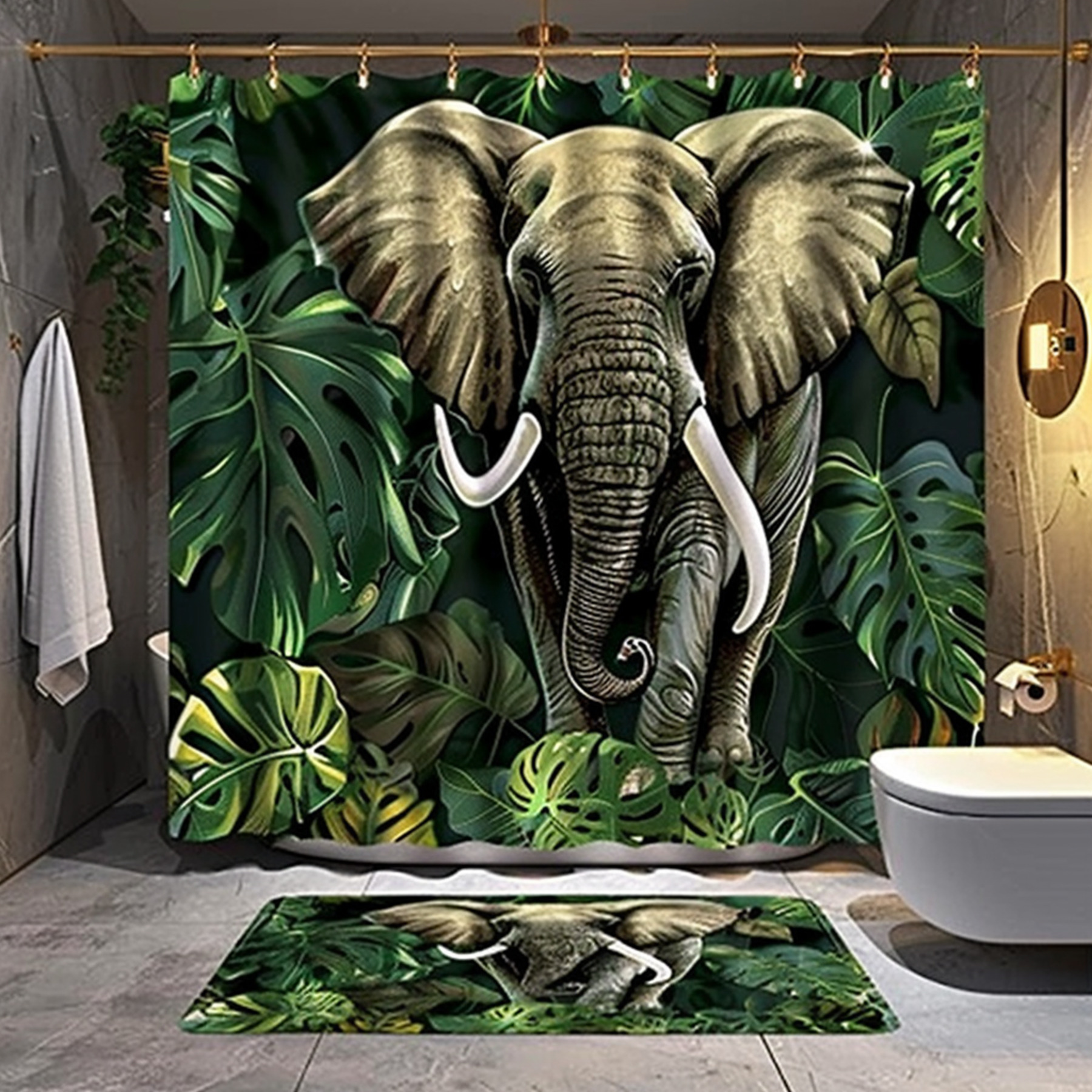 Elegant Elephant Bathroom Set Hyperrealistic Elephant Design Shower