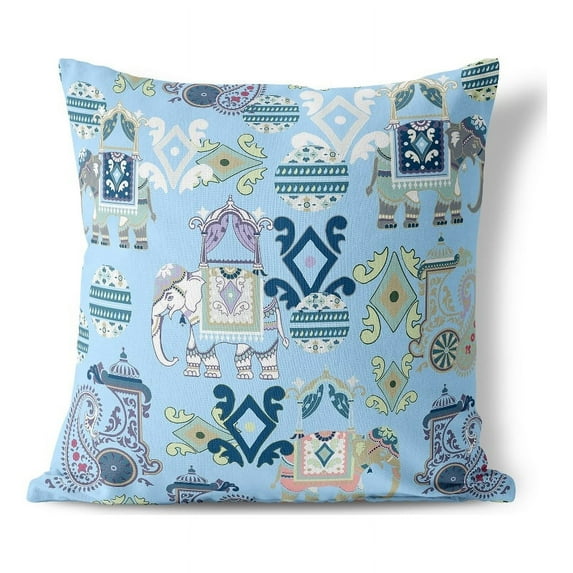 Elegant Elephant Paisley Indoor/Outdoor Pillow in White 26x26