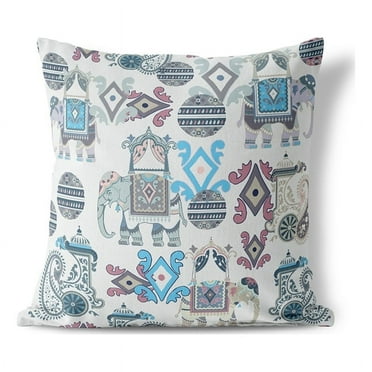 Elegant Elephant Paisley Throw Pillow with Removable Cover in Beige 16x16