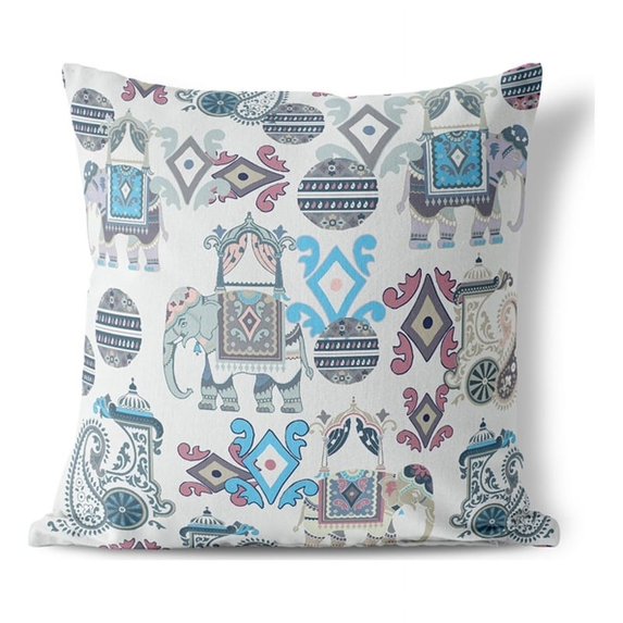 Elegant Elephant Paisley Throw Pillow with Removable Cover in Beige 16x16