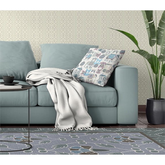 Elegant Elephant Paisley Throw Pillow with Removable Cover in Beige 20x20