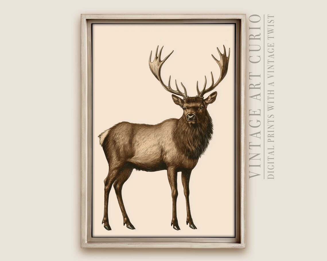 Elegant Elk Lodge Art, Cozy Woodland Wall Decor, Rustic Wildlife Print ...