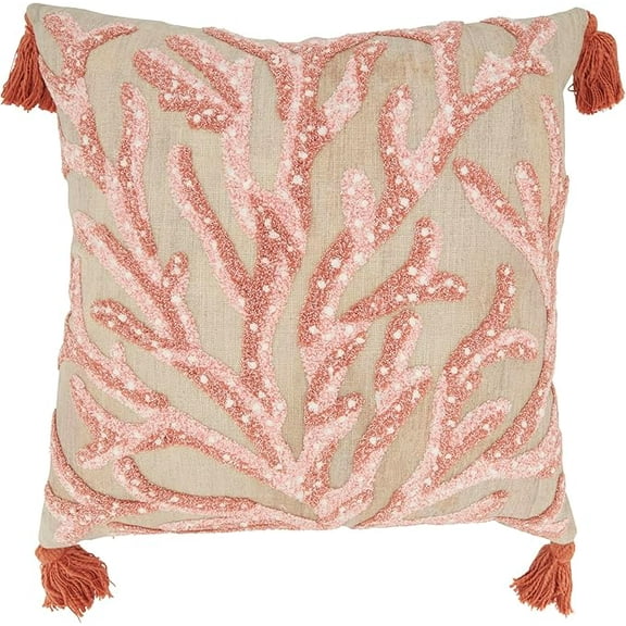 Elegant Embroidered Coral Pillow Cover