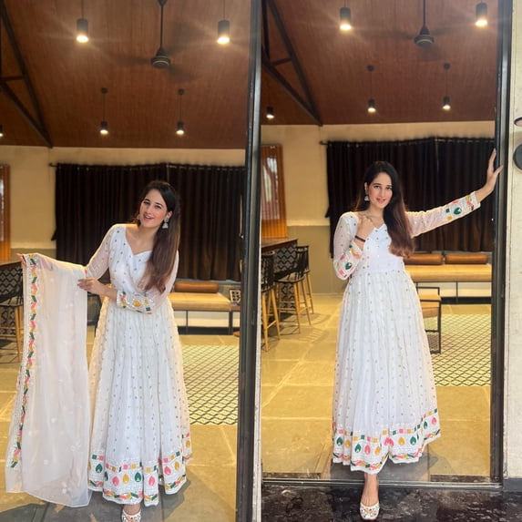 Periglacial Blue Pant style Anarkali Faux Georgette