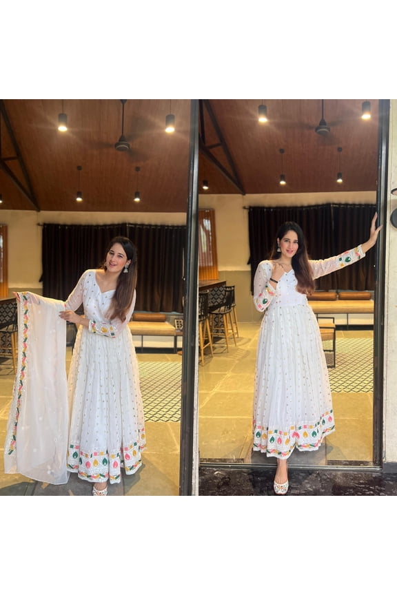 Elegant Embroidered Faux Georgette Anarkali Suit with Dupatta & Pants – Party Wear, Festive, Fully Stitched