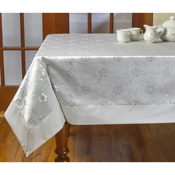 Elegant Embroidered Flower Design Tablecloths - 70" x 105" - In White