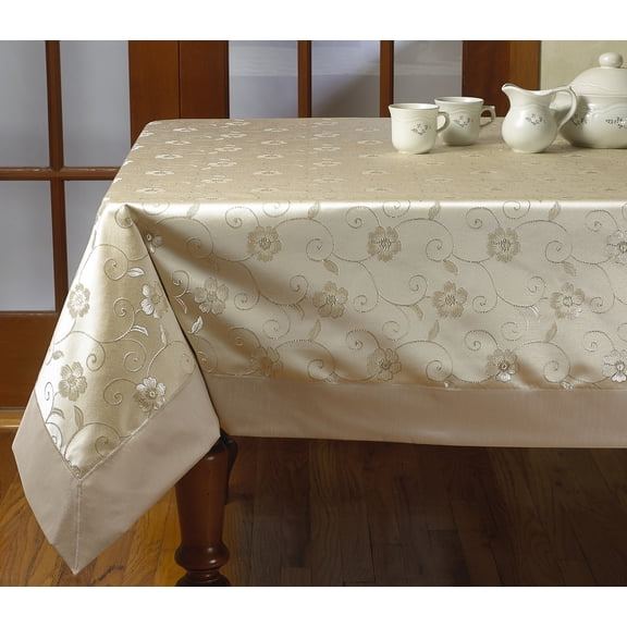 Elegant Embroidered Flower Design Tablecloths - 70" x 120" - In Gold