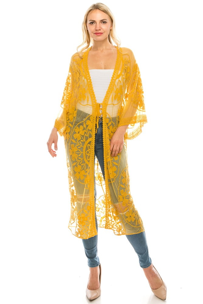 Yellow lace hotsell kimono cardigan