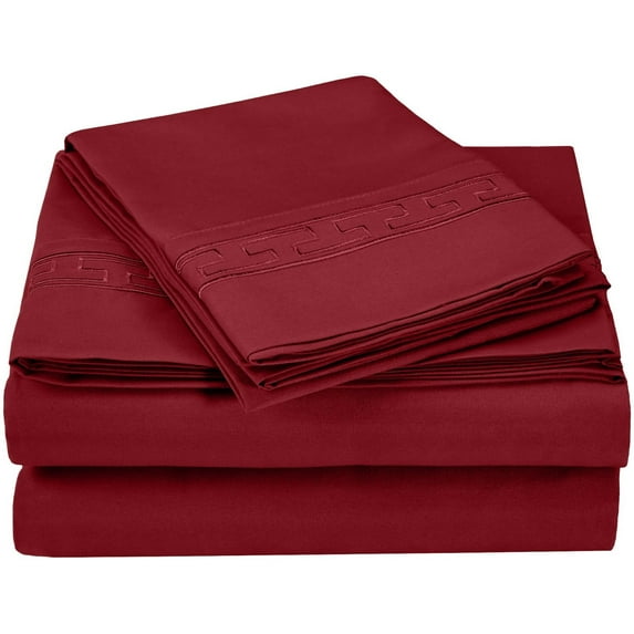 Elegant Embroidered Microfiber Sheet Set Burgundy / King