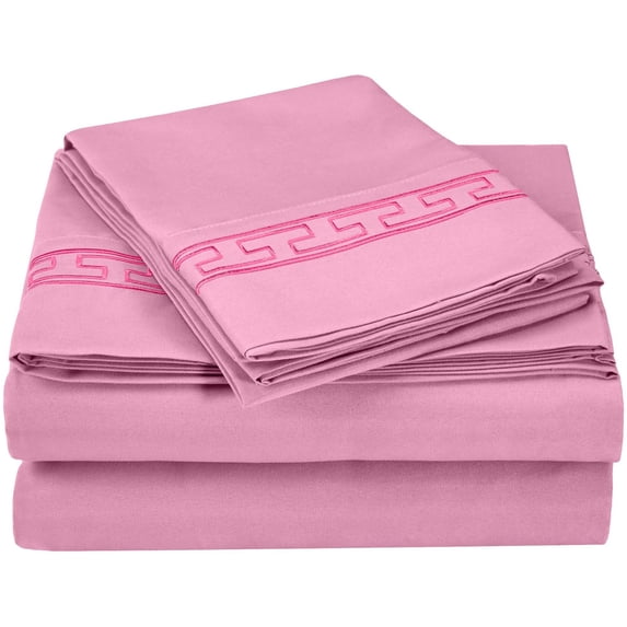 Elegant Embroidered Microfiber Sheet Set Pink / Twin
