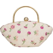 Elegant Embroidery Floral Linen Evening Bag Metal Handle Rustic Burlap Clutch Handbag Flower Wedding Party Purse