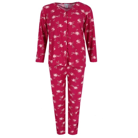 Elegant Emily  Burgundy Floral Print Pajama Set (Women)