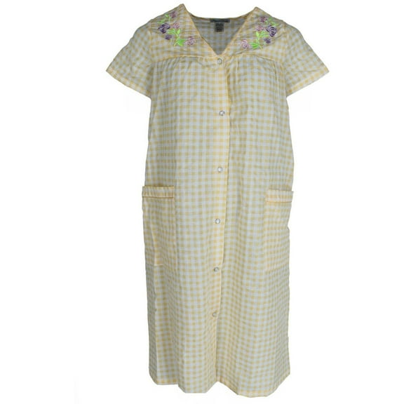 Elegant Emily  Gingham Button Down Duster with Floral Detailing (Women)