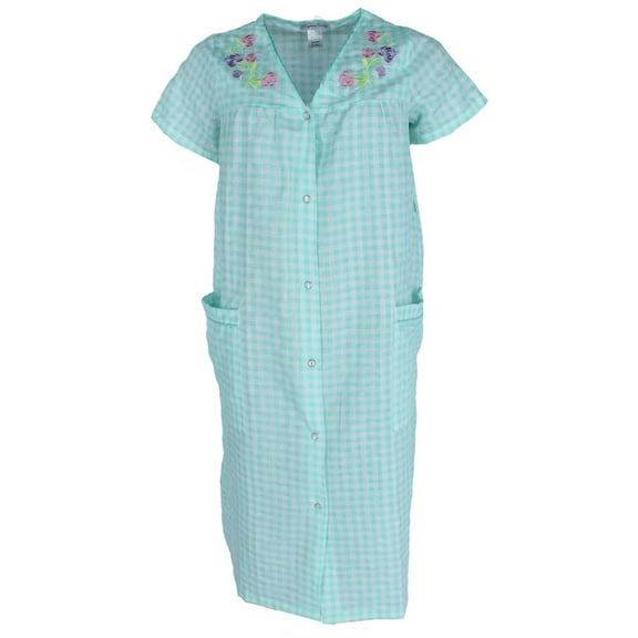 Elegant Emily  Gingham Button Down Duster with Floral Detailing (Women)