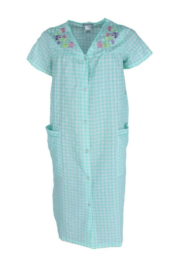 Gingham Button Down Duster with Floral Detailing (Women)