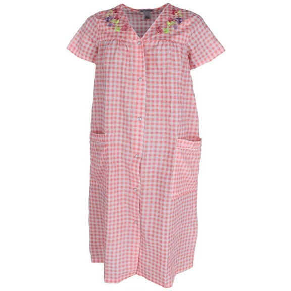 Elegant Emily Gingham Duster with Floral Detailing (Women's Plus)