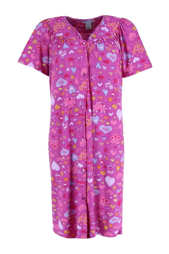 Pink Hearts Short Sleeve Button Down Duster (Women)
