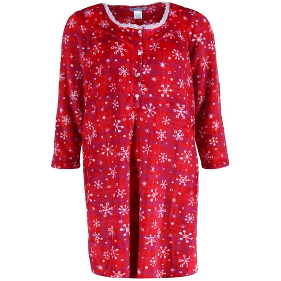 Elegant Emily  Plush Red Snowflake Plaid Sleep Gown (Women)