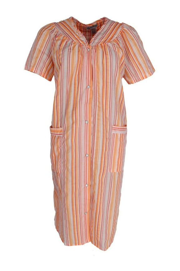Snap Front Striped Duster Gown (Women's Plus)
