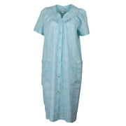 Elegant Emily Womens Snap-Front Duster Robe With Pockets - Aqua Mandalas - Medium