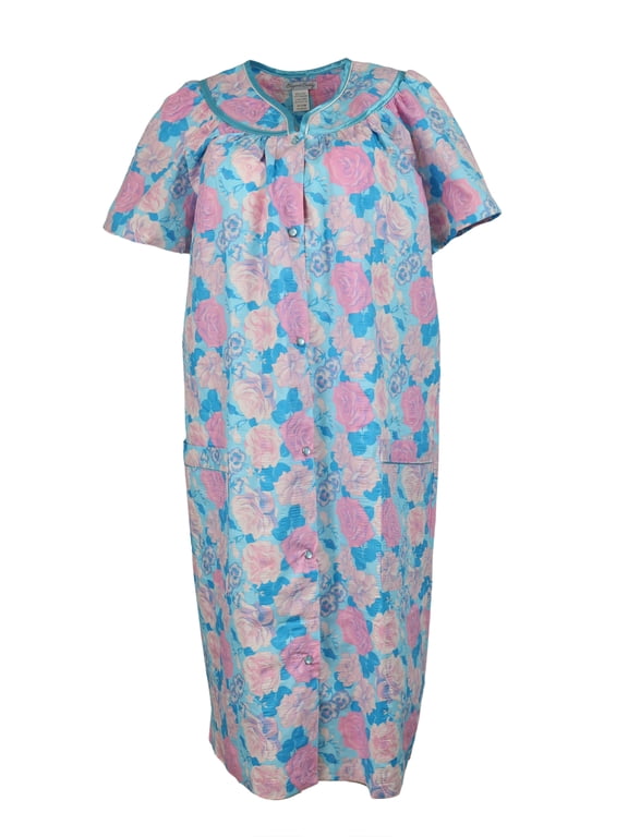 Women's Snap-Front Duster Robe With Pockets - Dreamy Roses - Medium