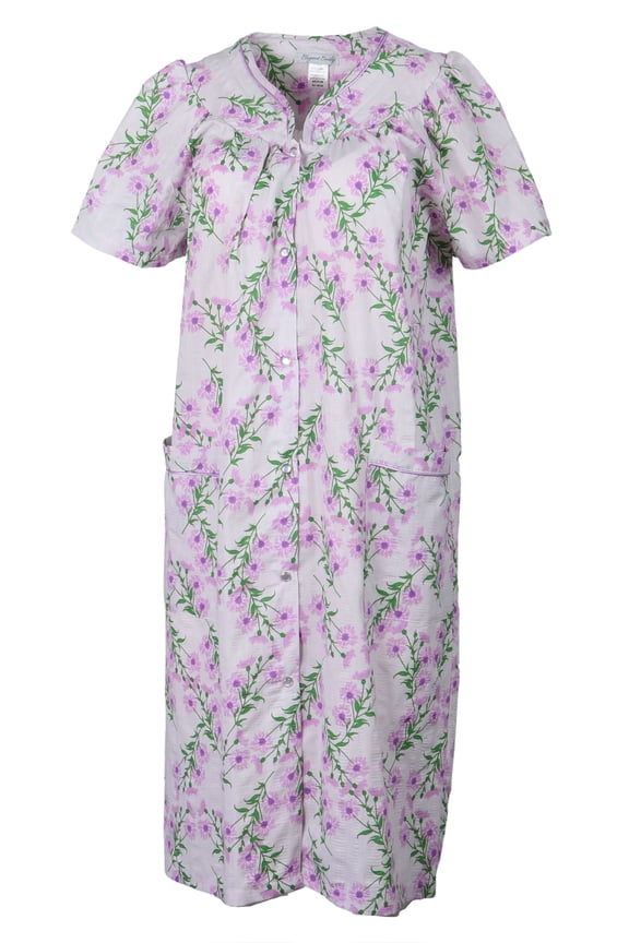 Women's Snap-Front Duster Robe With Pockets - Lavender Aster - Large