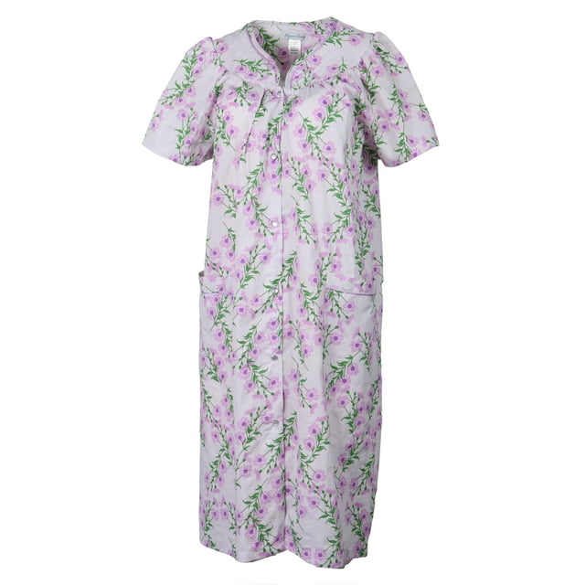 Elegant Emily Women's Snap-Front Duster Robe With Pockets - Lavender Aster - Medium