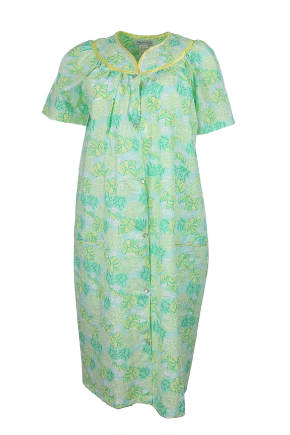 Women's Snap-Front Duster Robe With Pockets - Mint Pineapple - Large