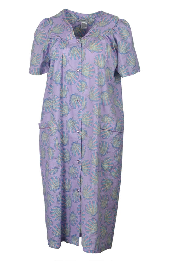 Women's Snap-Front Duster Robe With Pockets - Pastel Scallop Shells - Medium