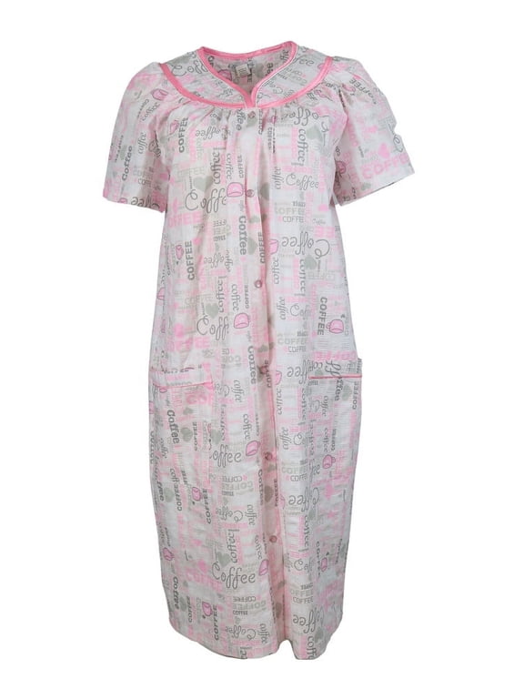 Women's Snap-Front Duster Robe With Pockets - Pink Coffee - 1X-Large
