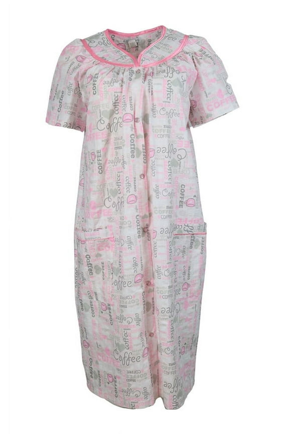 Women's Snap-Front Duster Robe With Pockets - Pink Coffee - Large