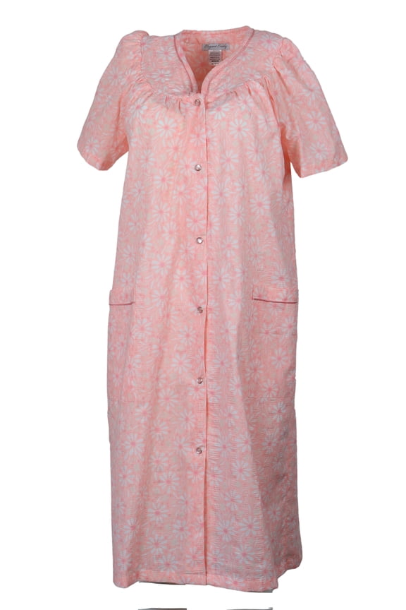 Women's Snap-Front Duster Robe With Pockets - Pink Daisies - Small