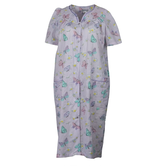 Elegant Emily Women's Snap-Front Duster Robe With Pockets - Purple Butterflies - X-Large