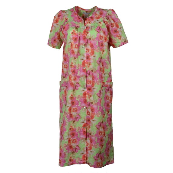 Elegant Emily Women's Snap-Front Duster Robe With Pockets - Watercolor Garden - 1X