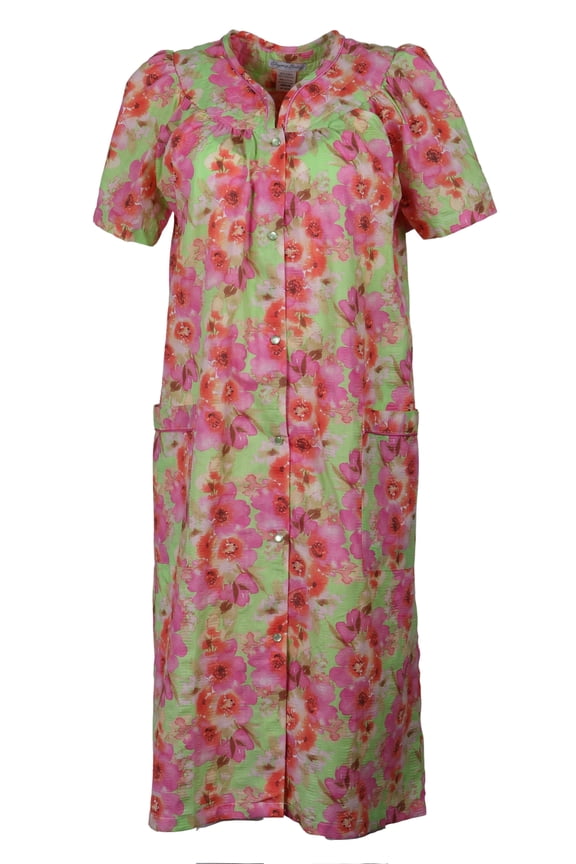 Women's Snap-Front Duster Robe With Pockets - Watercolor Garden - Large